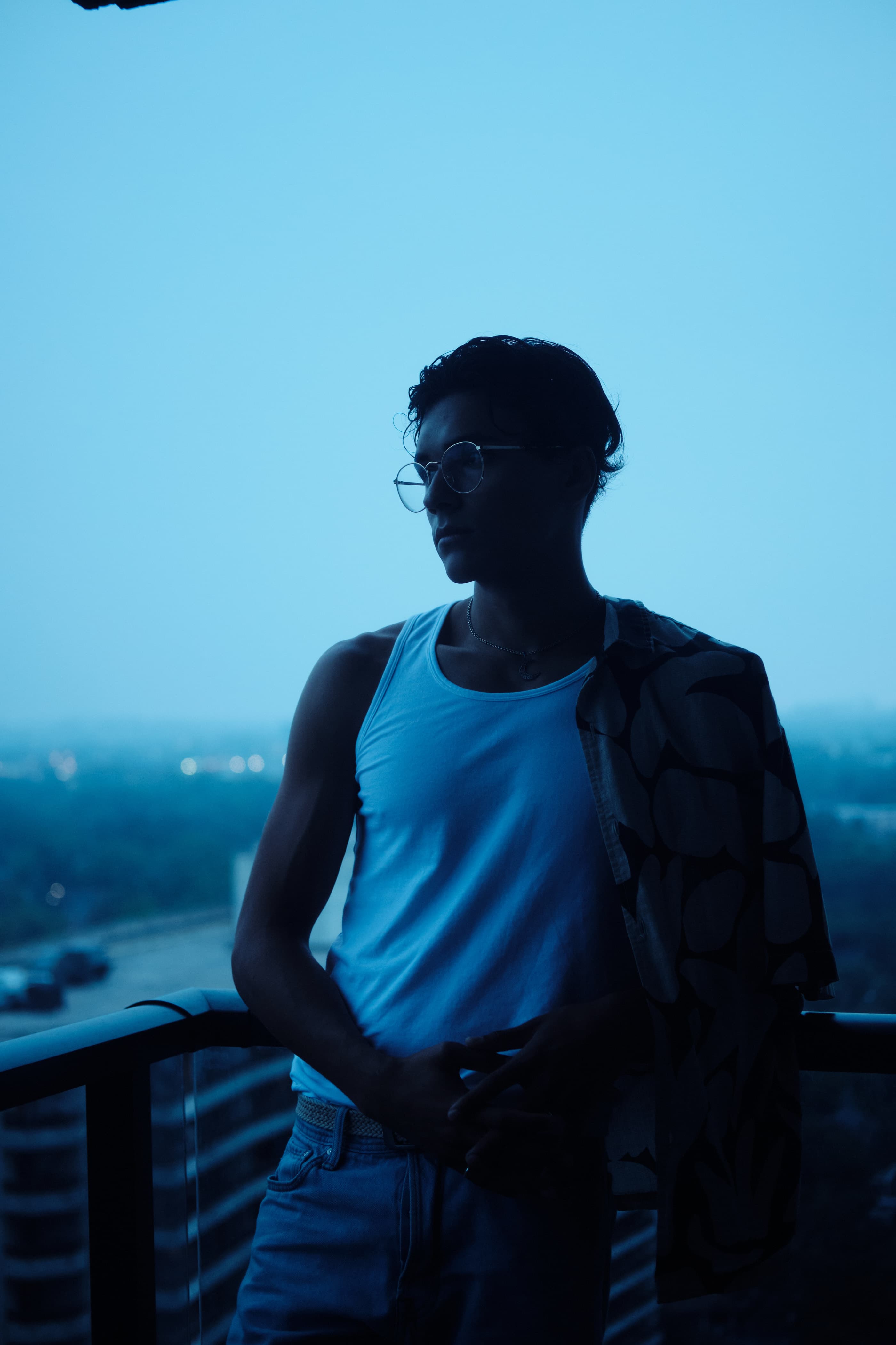 Blue editorial silhouette