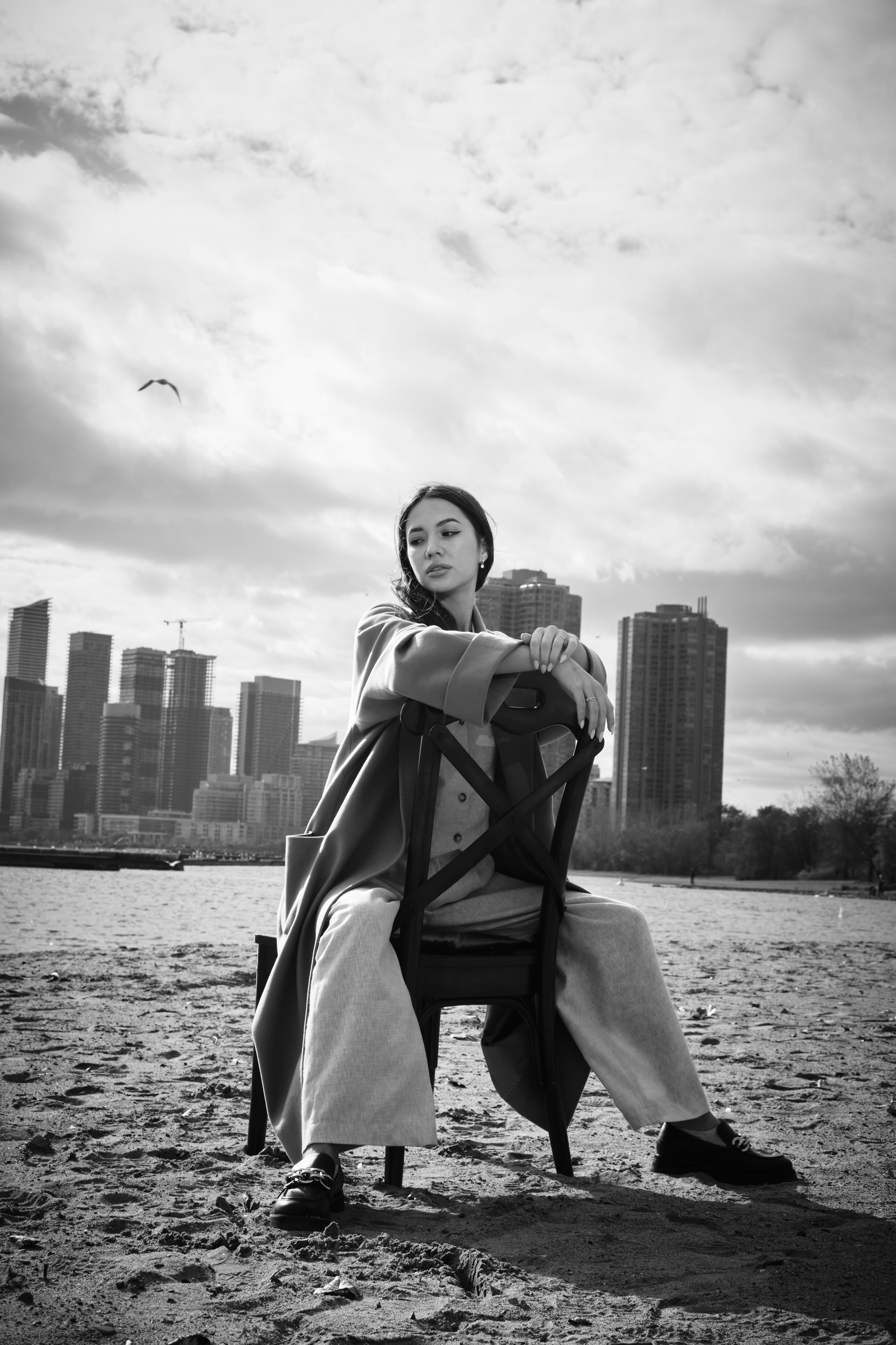 Black and white chair portrait in Toronto
