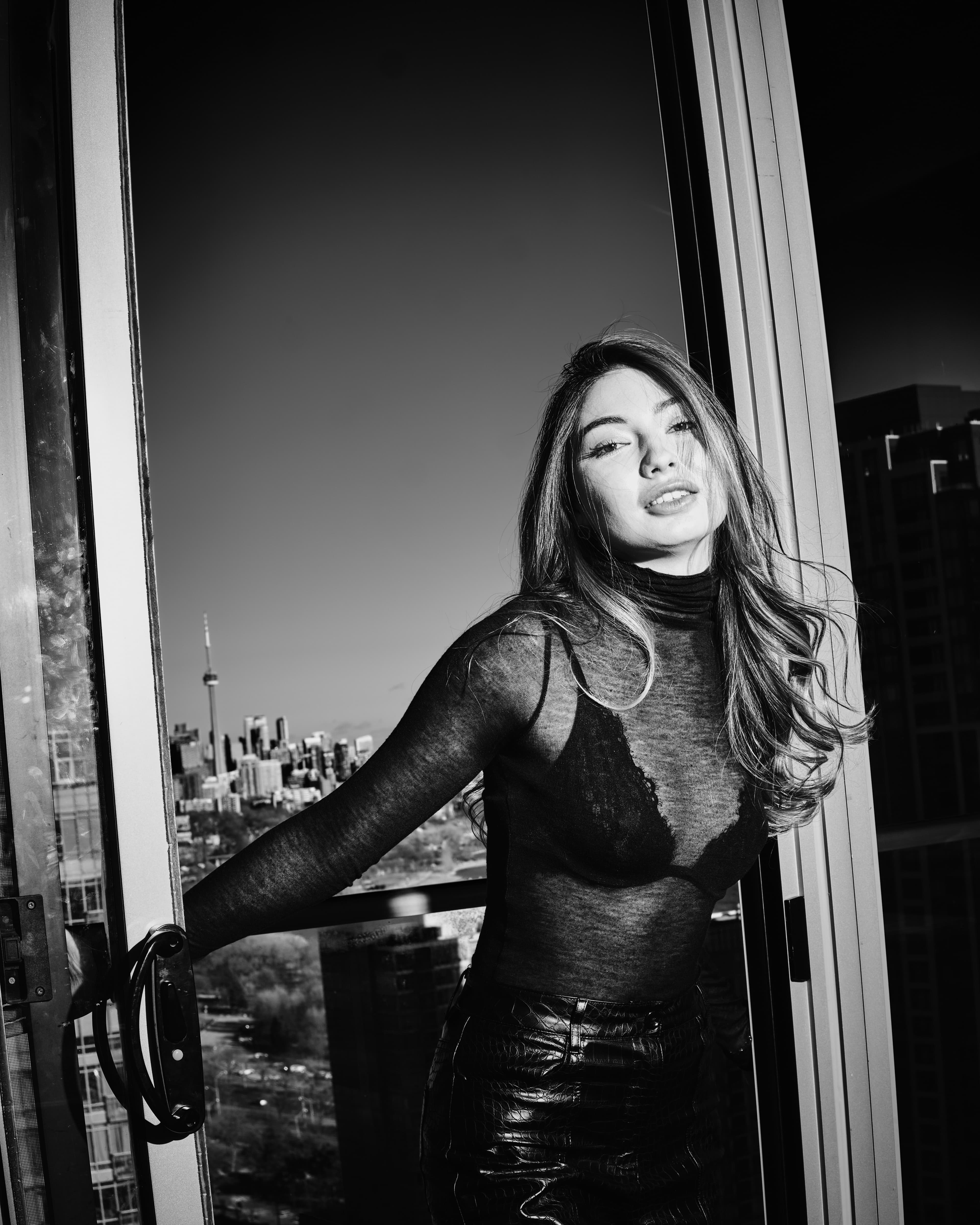 Black and white window portrait