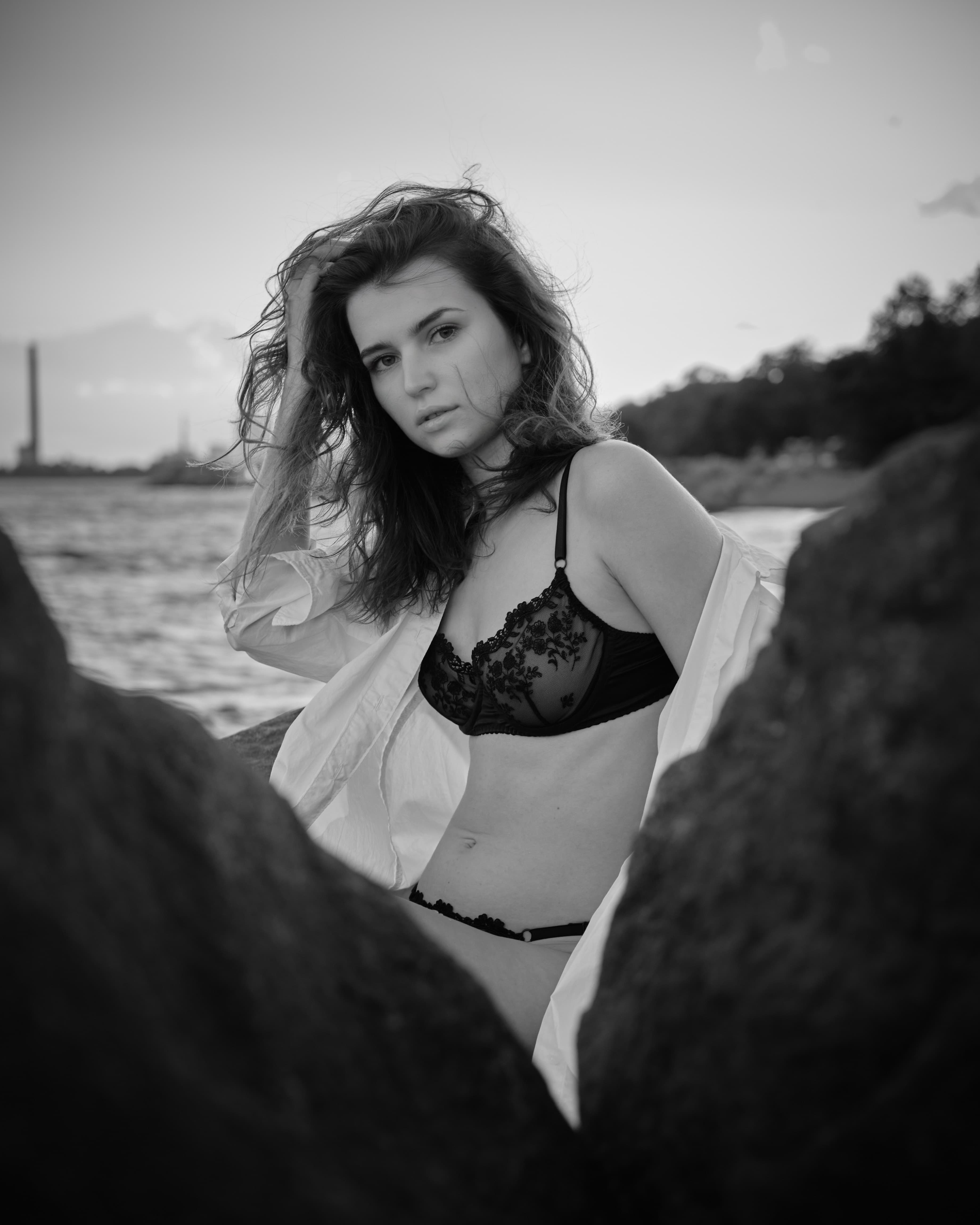 Editorial portrait among rocks
