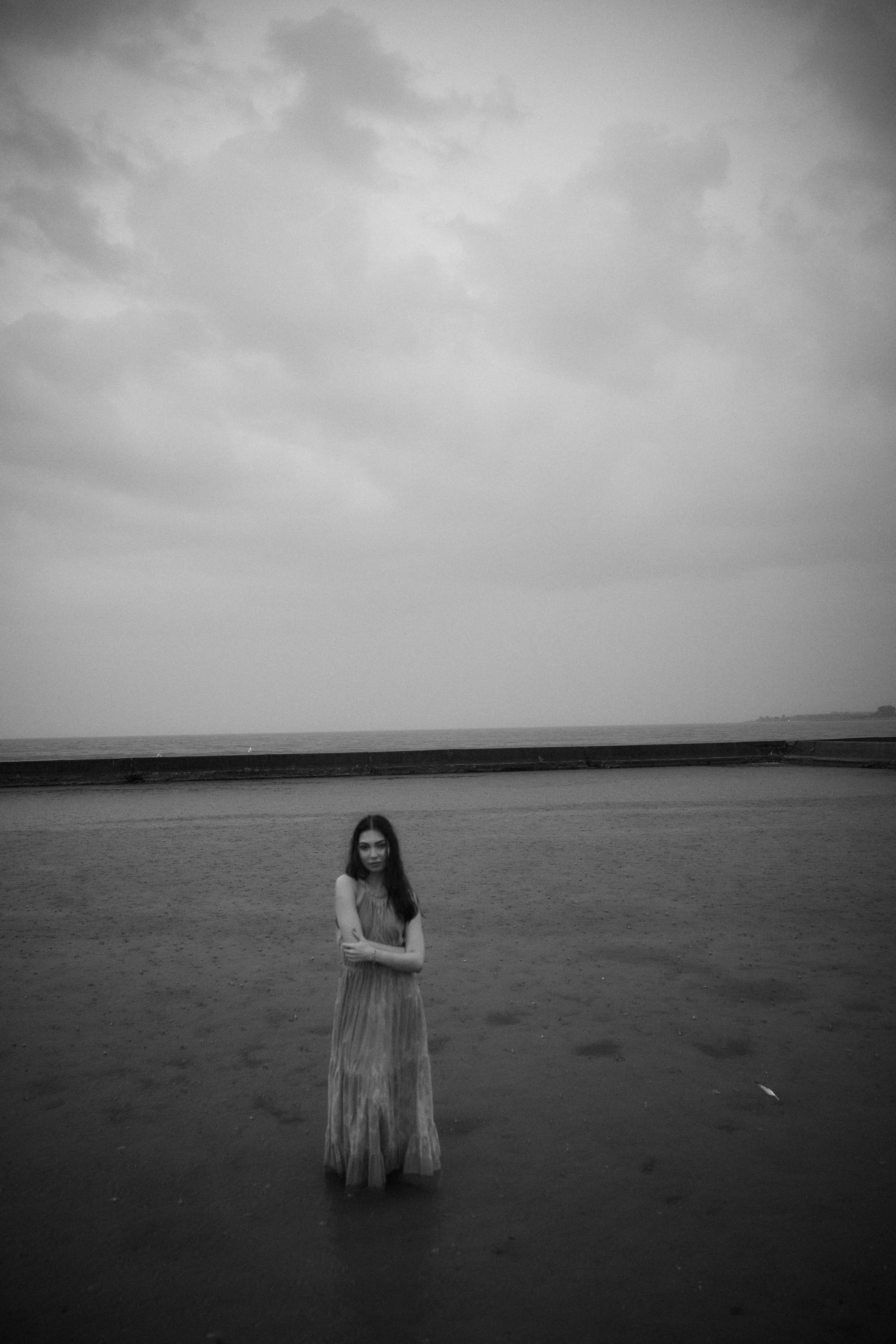 Minimal beach frame with large empty sky